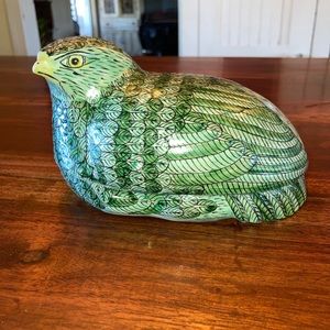 Chinese Famille Verde Quail Porcelain Bird Box